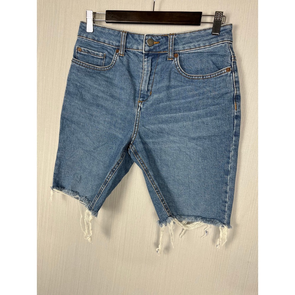 Roxy Denim Shorts Womens 26 Blue Bermuda Raw Hem Frayed Stretch Coastal Beachy‎